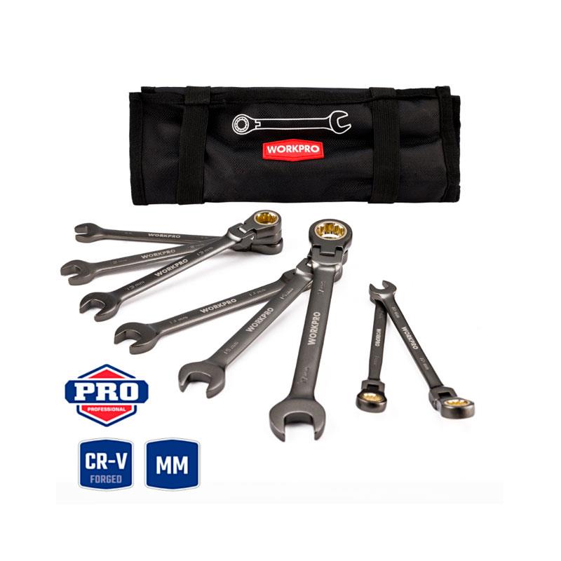 Set de llaves combinadas con crique flexible 8 Pzs WORKPRO