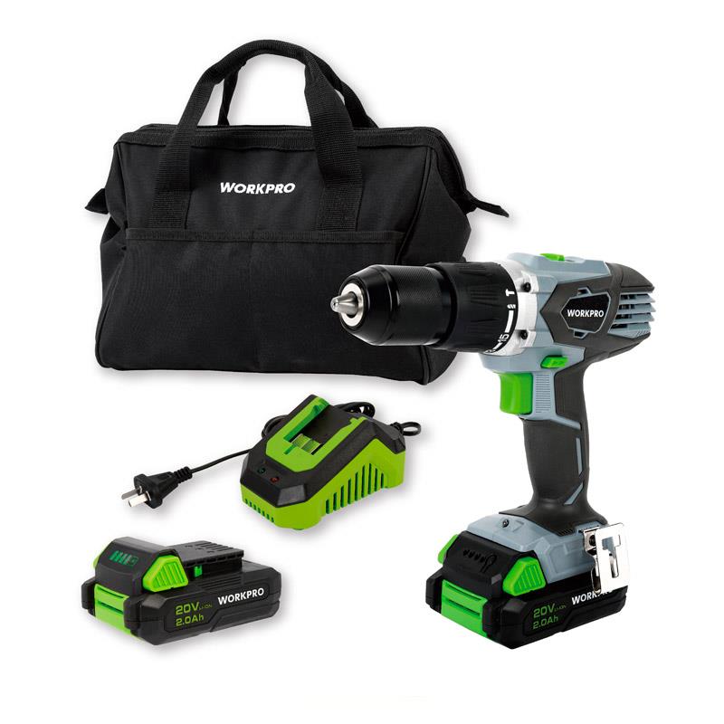 Taladro Inalambrico c/Percutor Profesional 2Bat carg WORKPRO