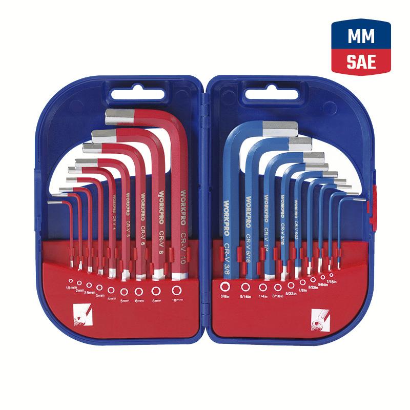 Set de 18 llaves Allen Cortas- Workpro WP222037 -