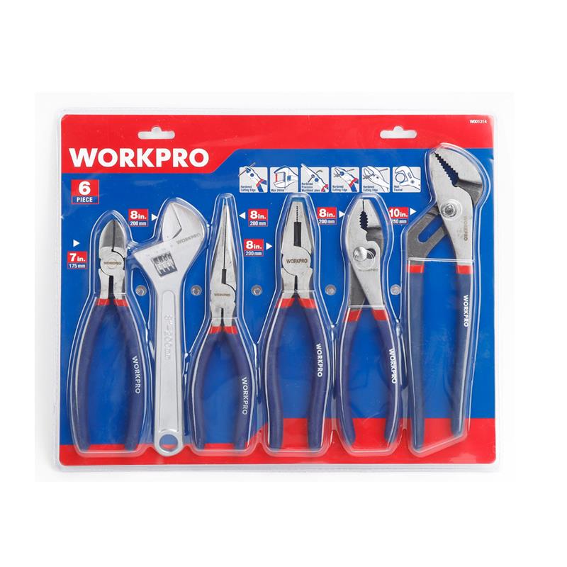 Juego 6 Herramientas Pinza / Alicate / Universal / Loro / Inglesa / Corredera Workpro (W001314)