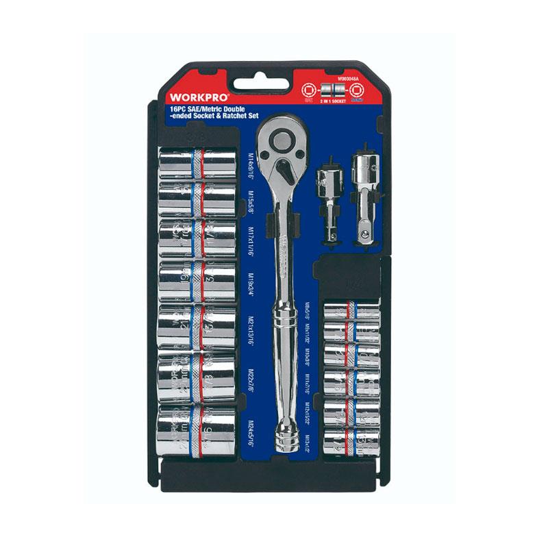 Juego de bocallaves Sae/métricas dobles X 16 pzs WORKPRO 