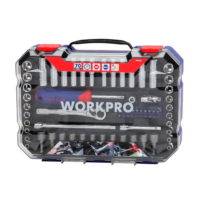 Juego de bocallaves 6 puntas encastre 1/4 x 70 Pzs WORKPRO