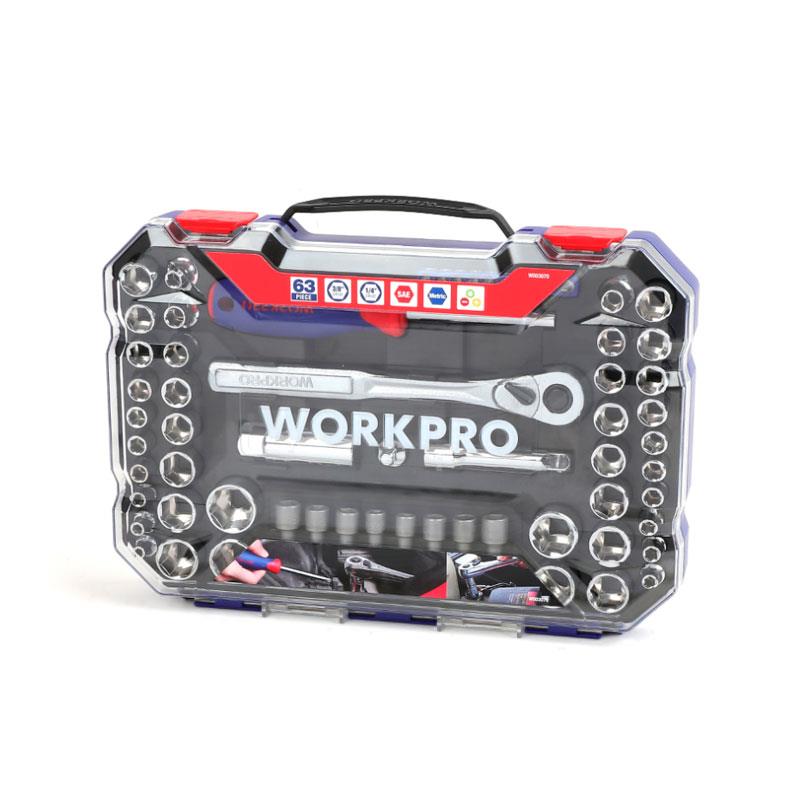 Juego de 63pzs bocallaves 6 Puntas Encastre 1/4 3/8 WORKPRO