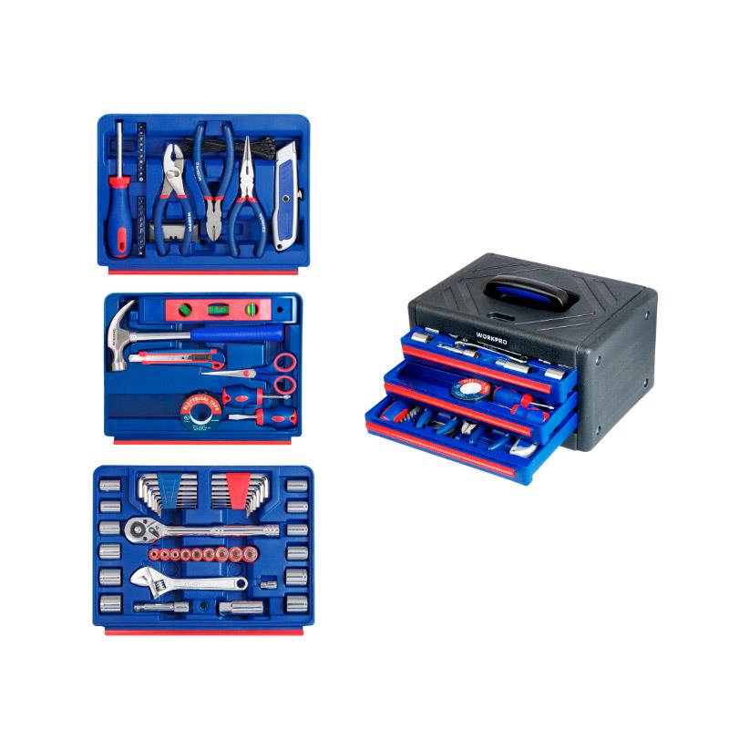 Set de herramientas 124 piezas En caja con 3 cajones WORKPRO